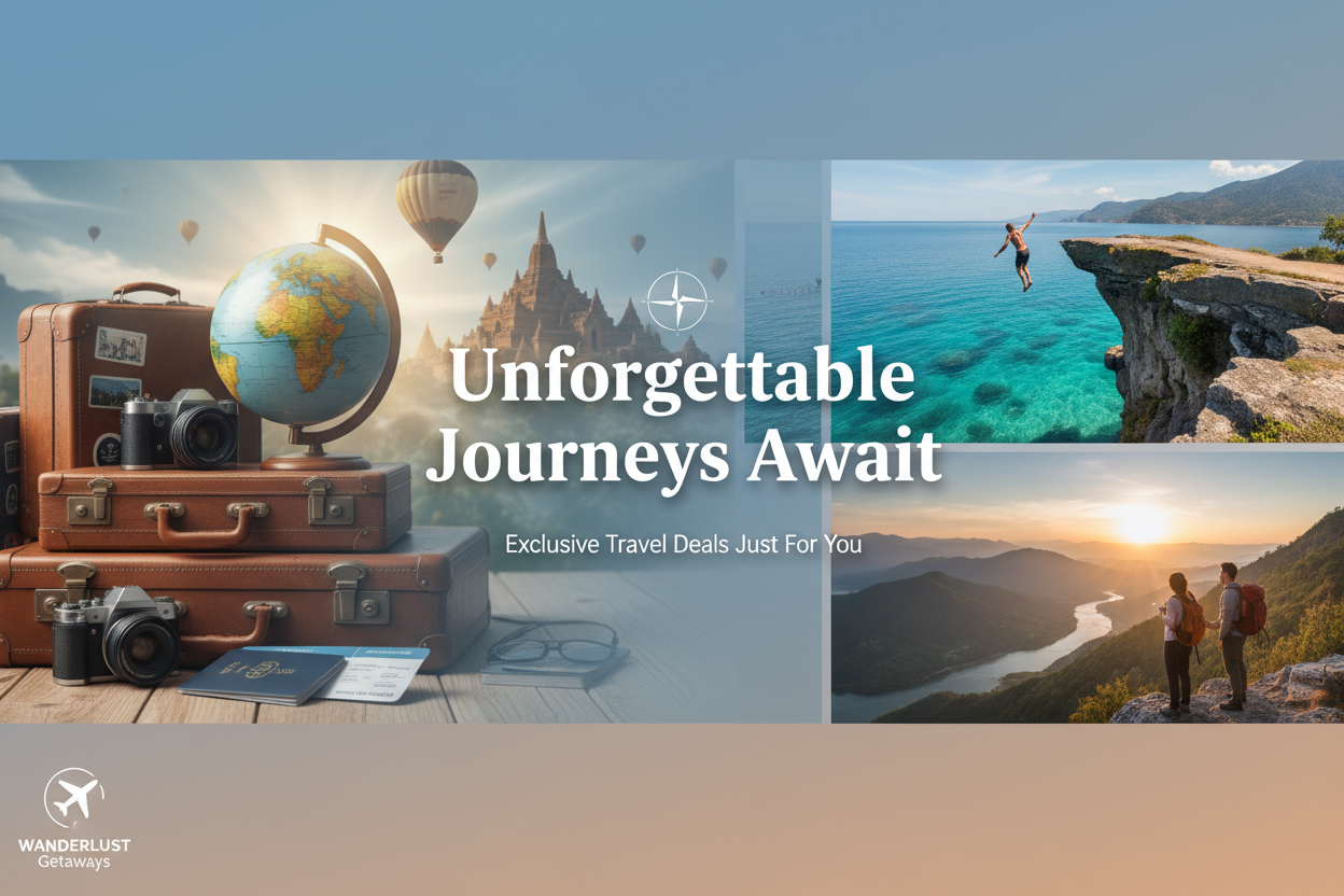 Travel banner with Unforgettable Journeys Await